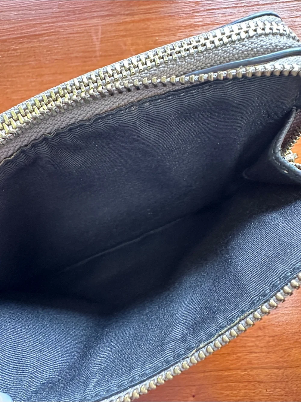 NWOT Coach Double Corner Zip Metallic Gold Leather Wristlet